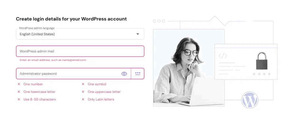 WordPress configuration form with fields