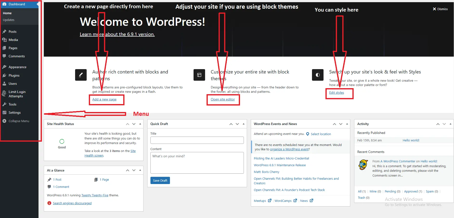 Dashboard home widgets explained