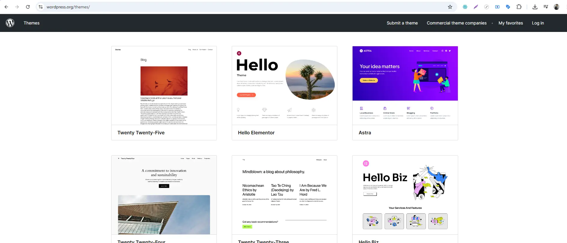 Different WordPress themes example showcasing various designs