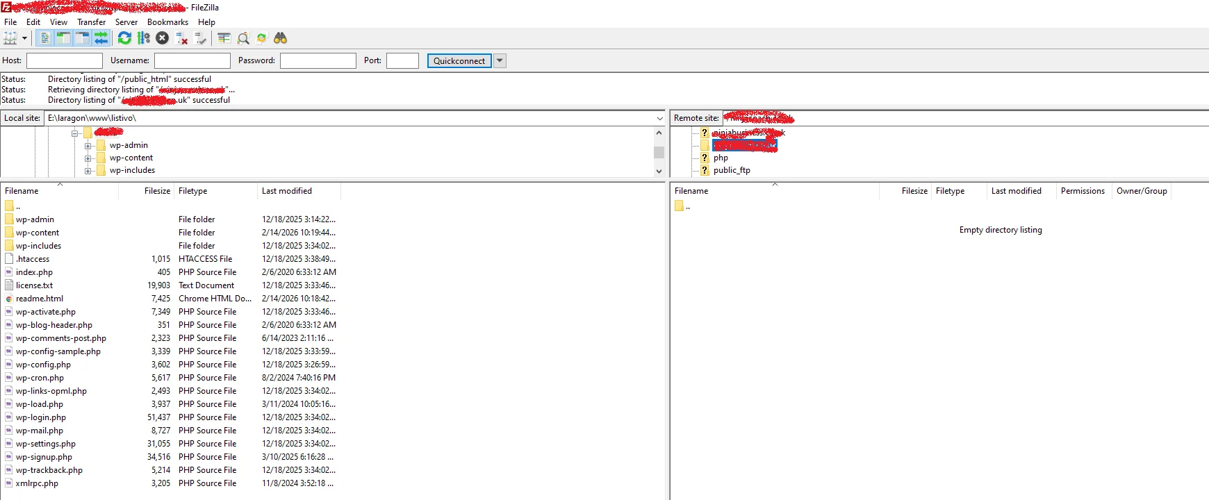 FileZilla FTP transfer in progress