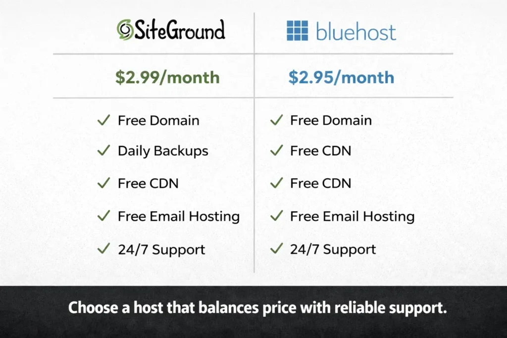 hosting comparison table for illustration only