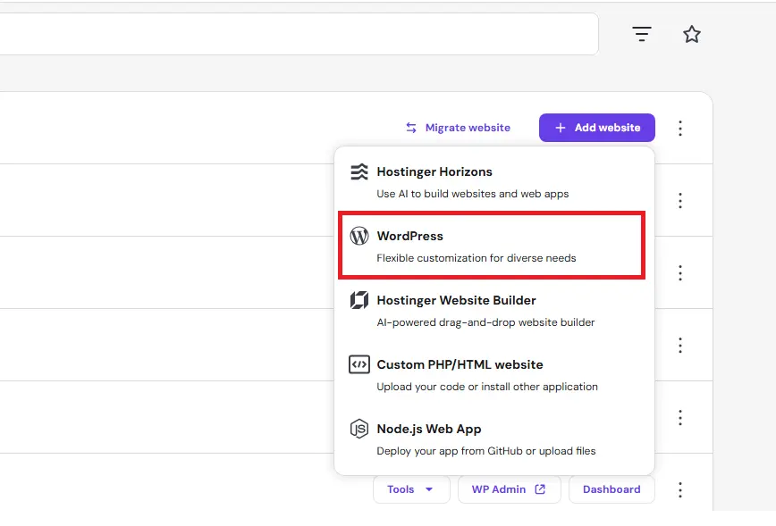 WordPress auto-installer icon in hosting panel
