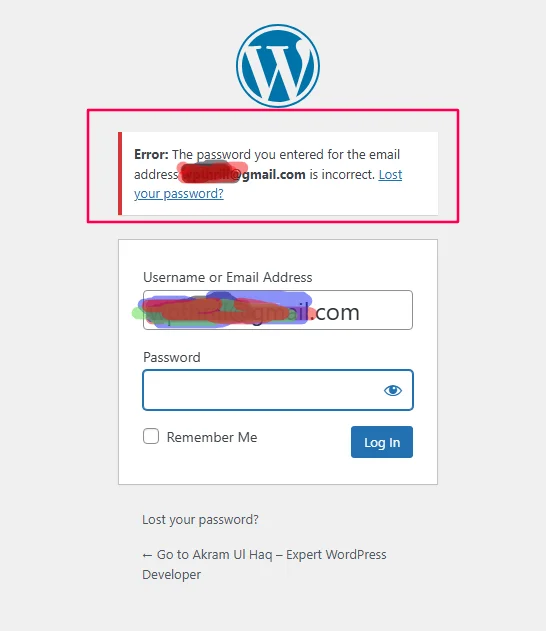 Incorrect password error
