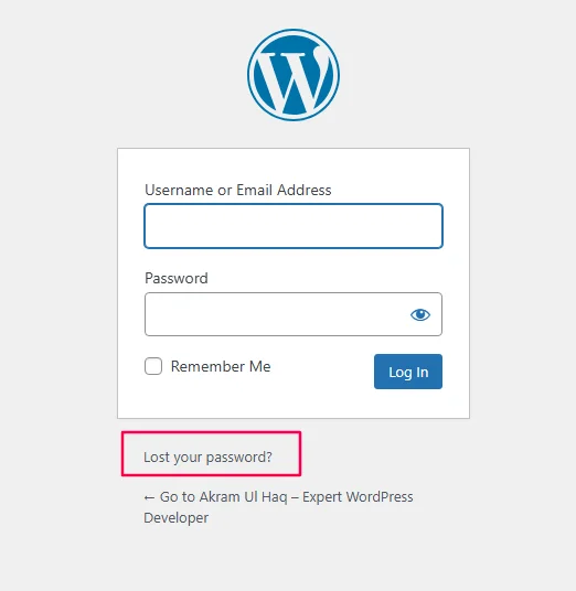 Lost password link highlighted
