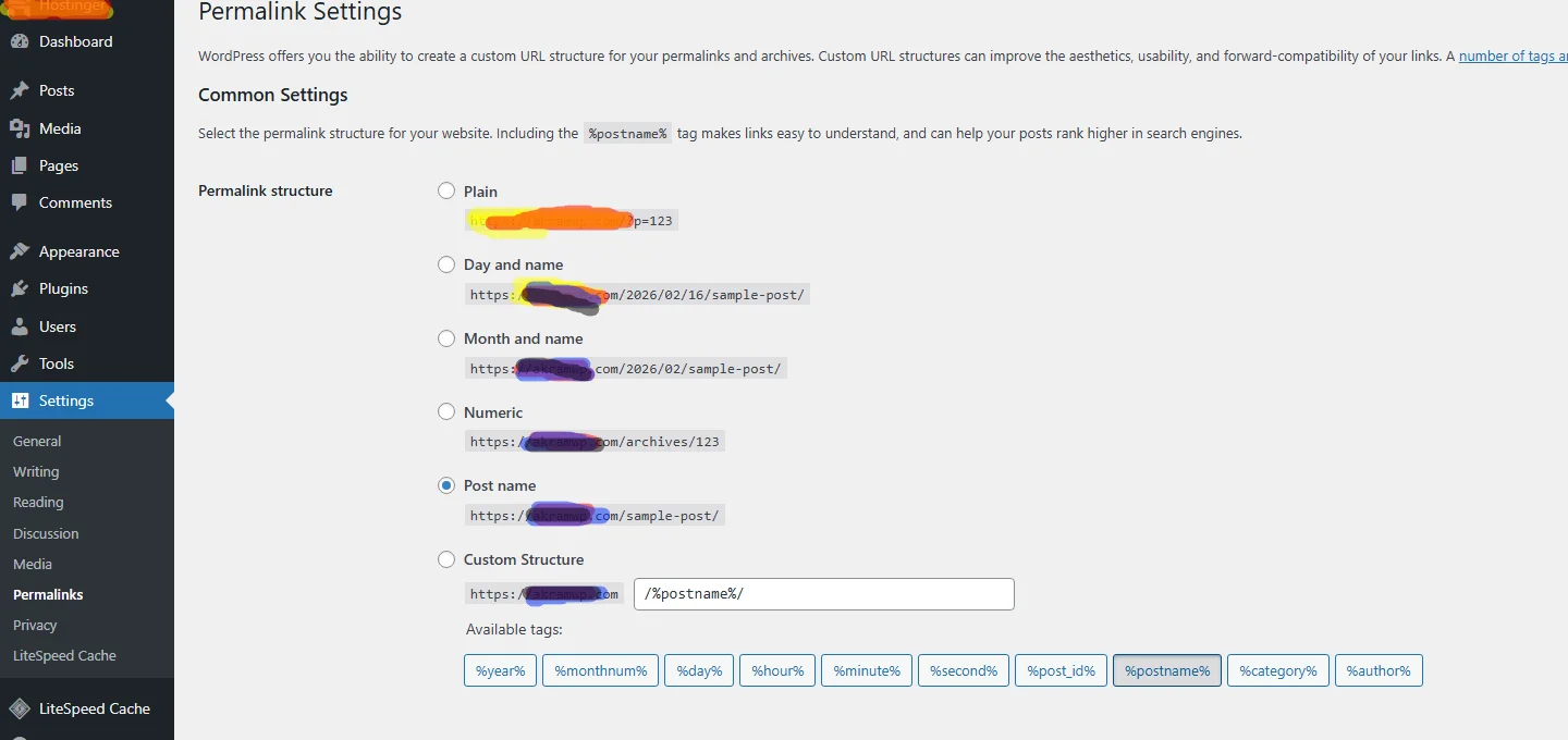 Permalinks settings page