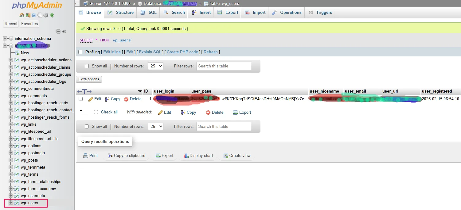 phpMyAdmin with users table
