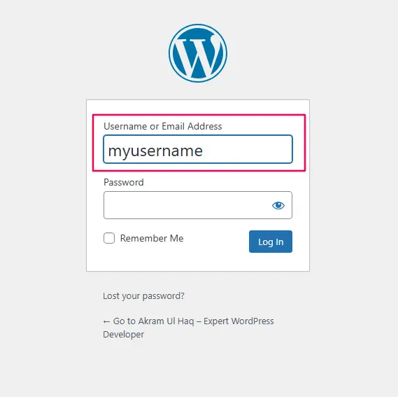 Username field highlighted