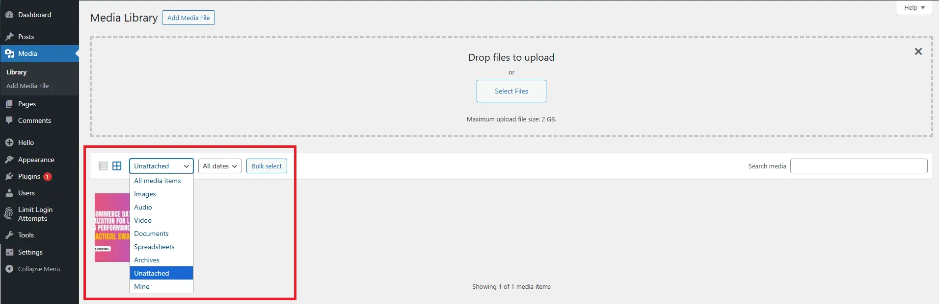 Filter dropdown showing Unattached