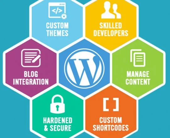 WordPress benefits infographic with 5 key advantages