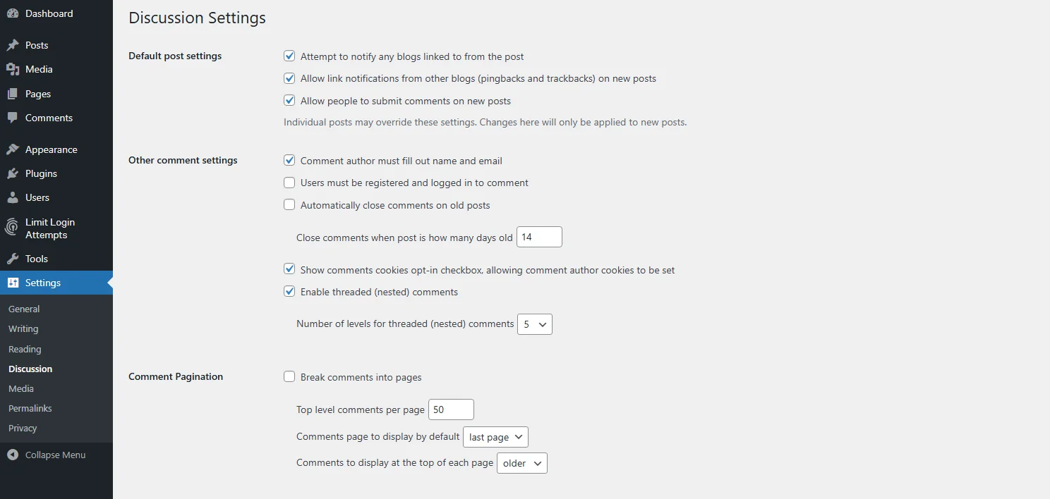 Comment moderation settings in WordPress