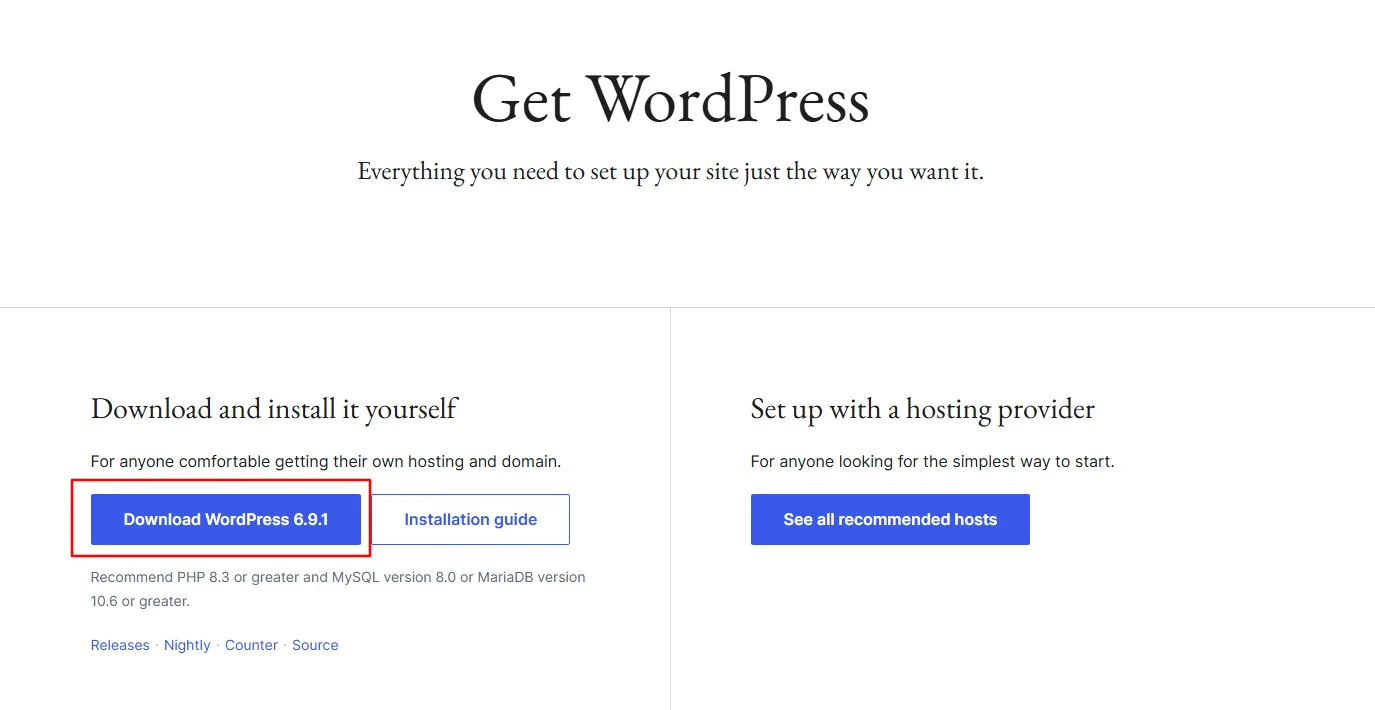 WordPress.org download button