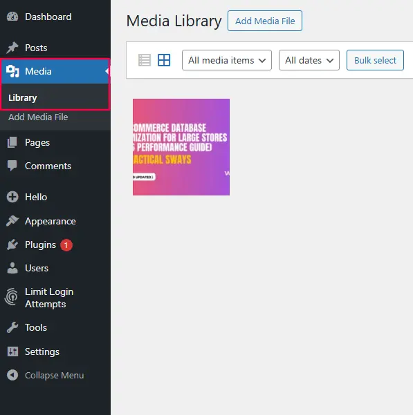 Sidebar menu with Media highlighted
