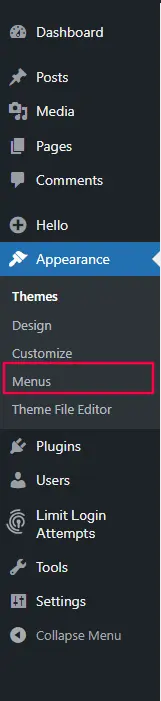 WordPress menu item showing in classic theme.