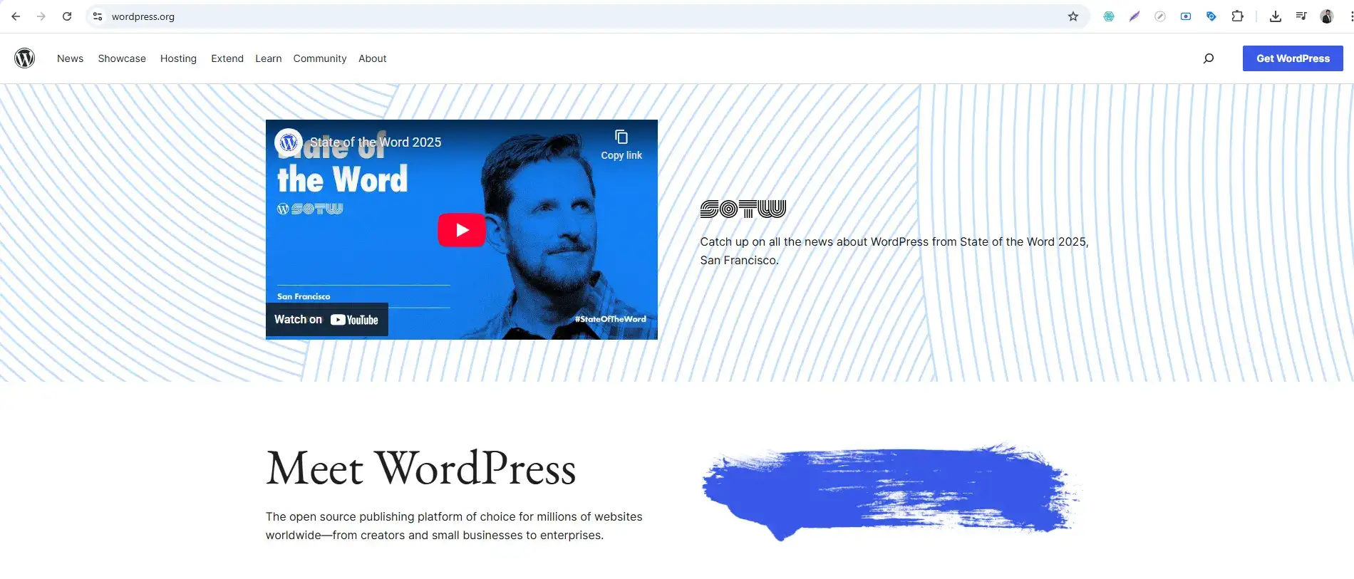 WordPress.org website screenshot showing download page