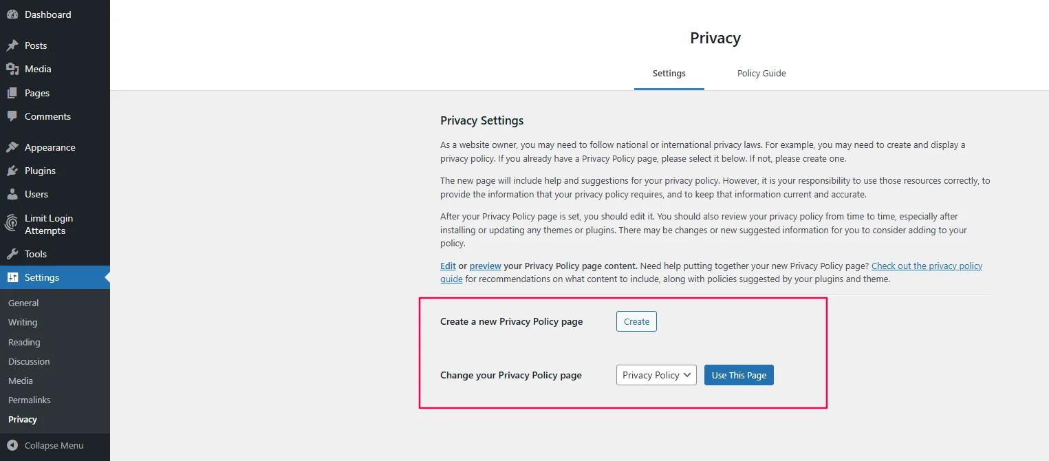 Creating a GDPR Privacy Policy page in WordPress