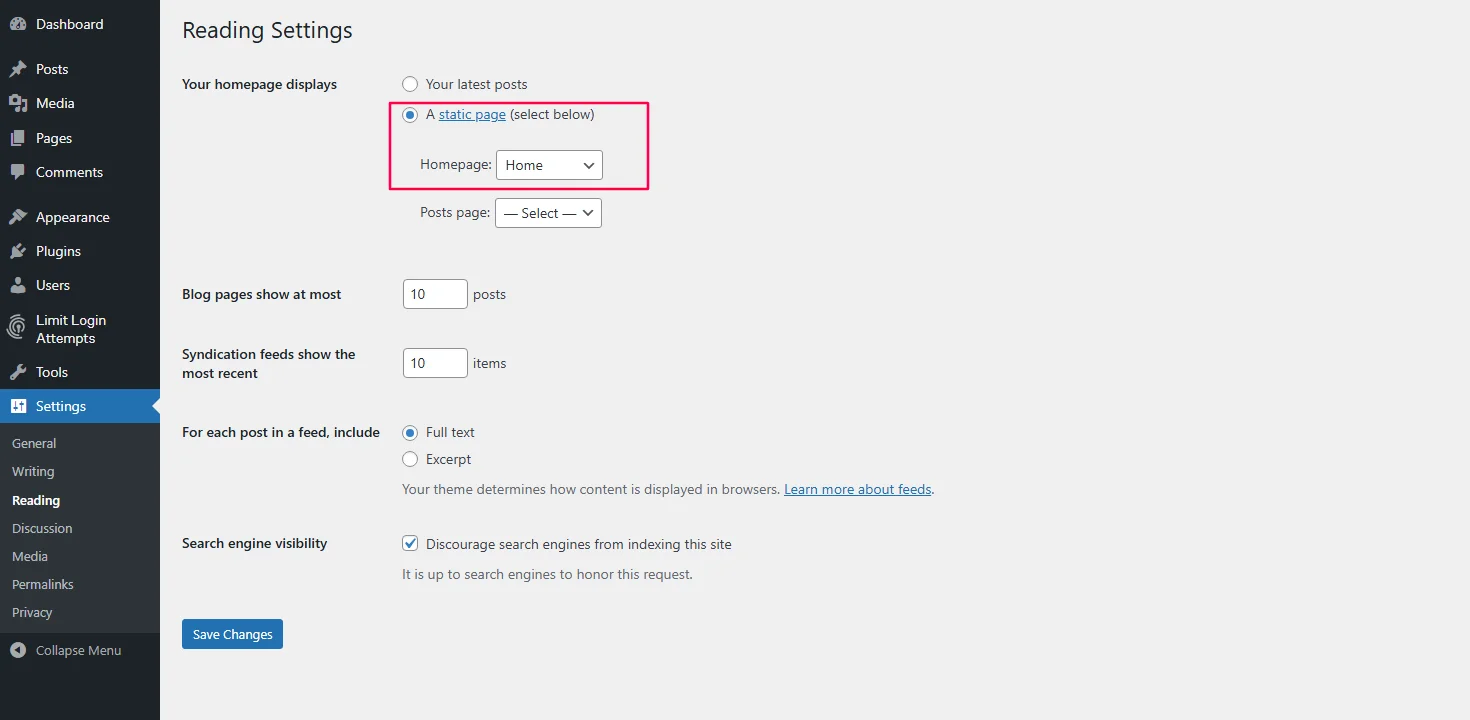 Setting a static homepage in WordPress