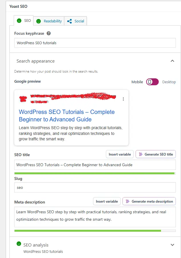 Yoast taxonomy configuration