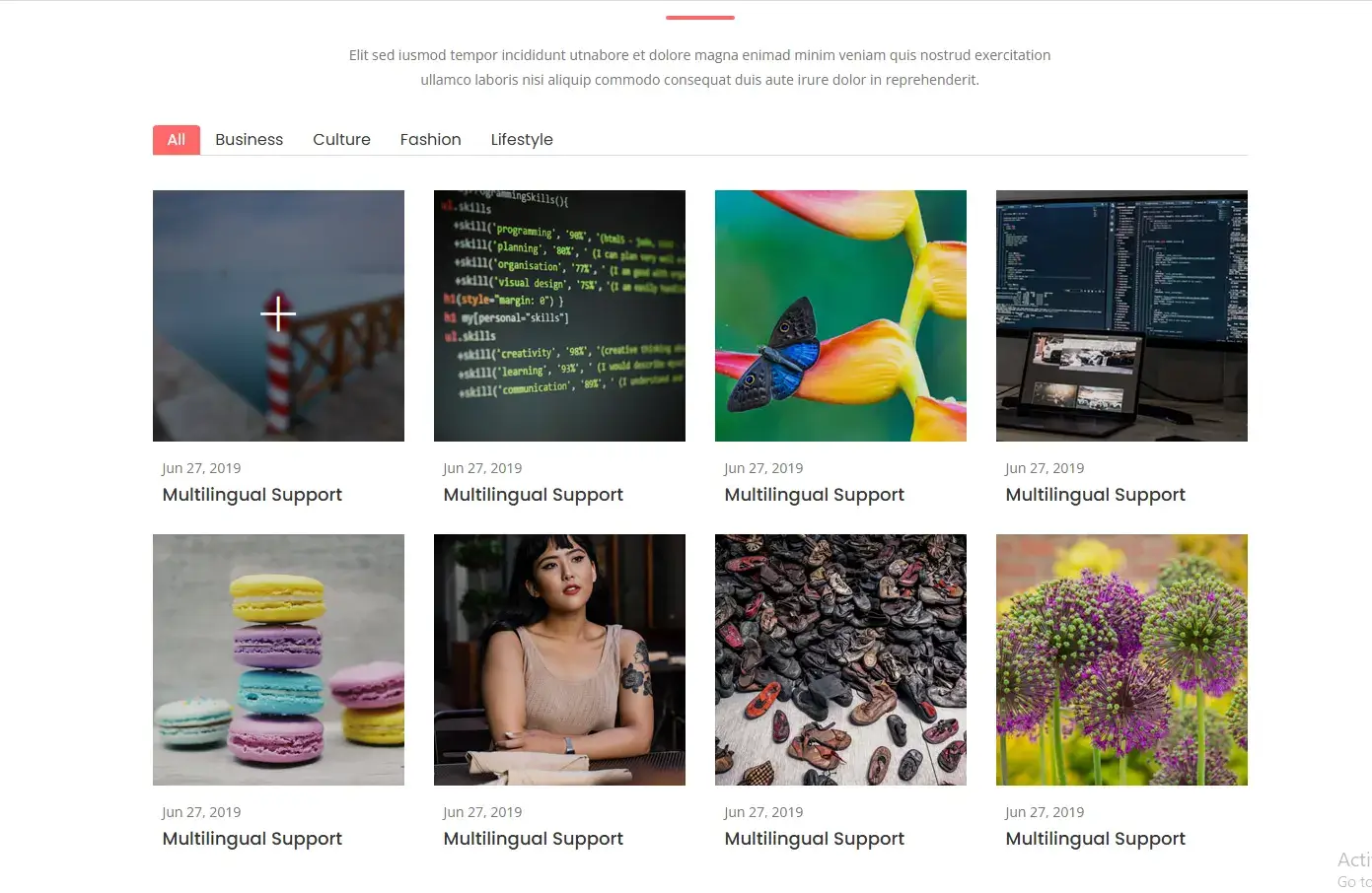The completed WP Creative Portfolio Pro plugin displaying a filterable portfolio grid