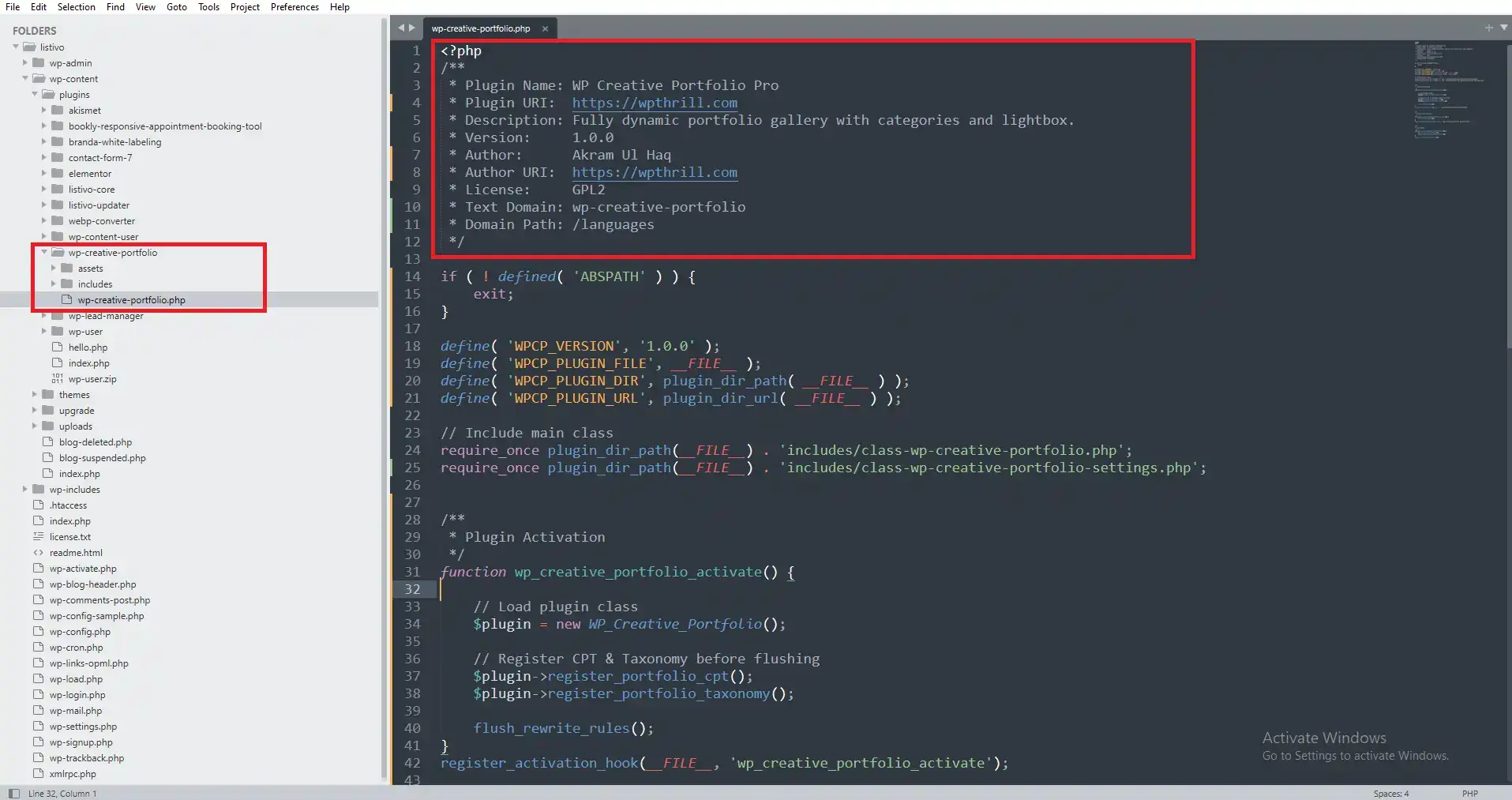 Sublime text showing plugin folder and main file