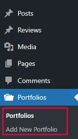 Portfolio post showing in the backend WordPress menu